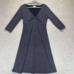 MICHAEL KORS Women's V-Neck Professional Navy White Polka Dot Dress